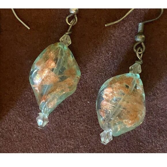 Vintage Glass, Shell and Gemstone Hook earrings, SET of 3, Unmarked - Picture 1 of 4